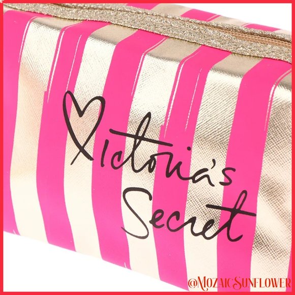 NEW WITH PACKAGING GOLD AND PINK STRIPE MAKE UP BAG - Picture 4 of 6
